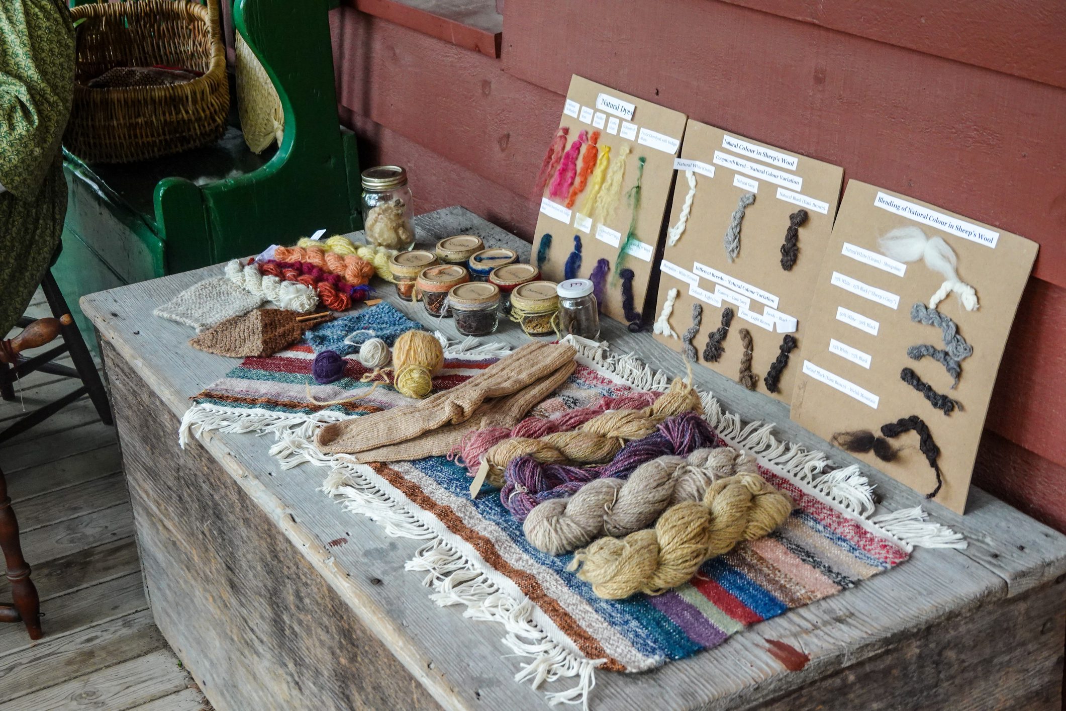 Assorted yarn samples and labels